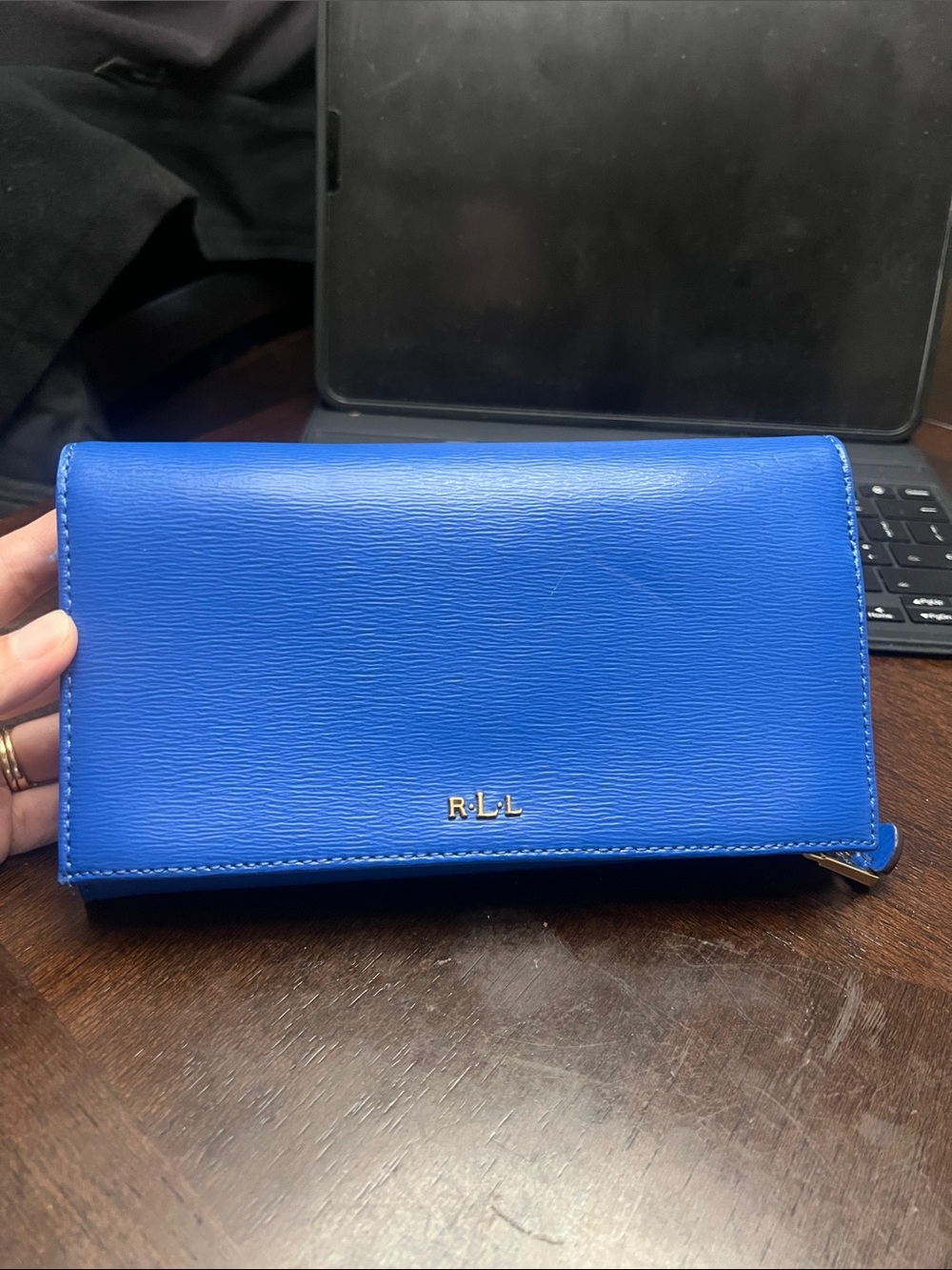 Lauren Ralph Lauren Bright Blue RLL Continental Wallet 100%Cow Leather L8” H4”